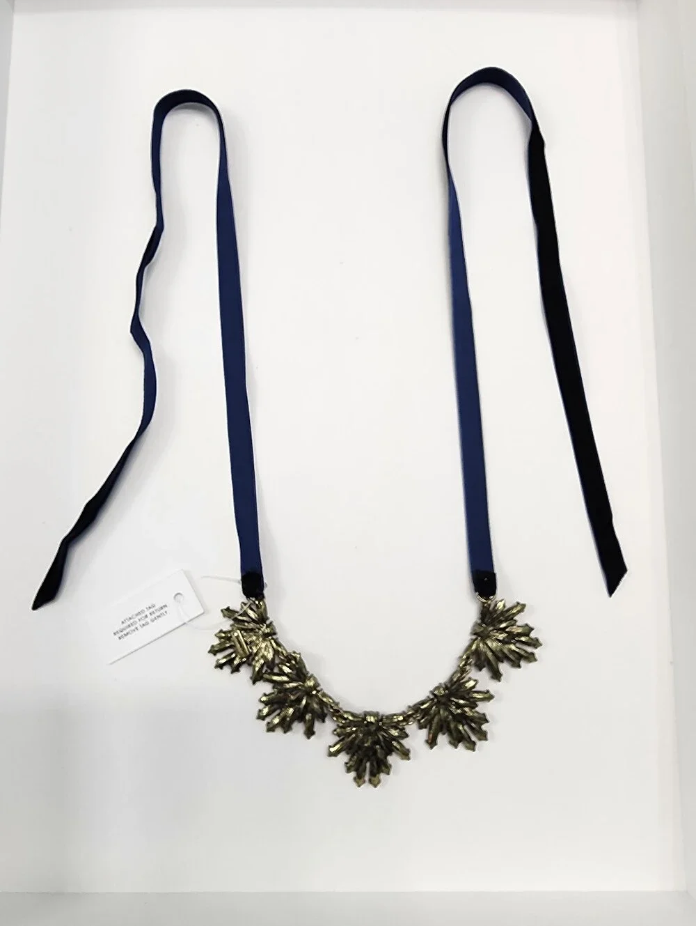 NEW! BaubleBar Smoky-Grey and Deep Navy Blue Crystal Ribbon Necklace - Picture 4 of 5